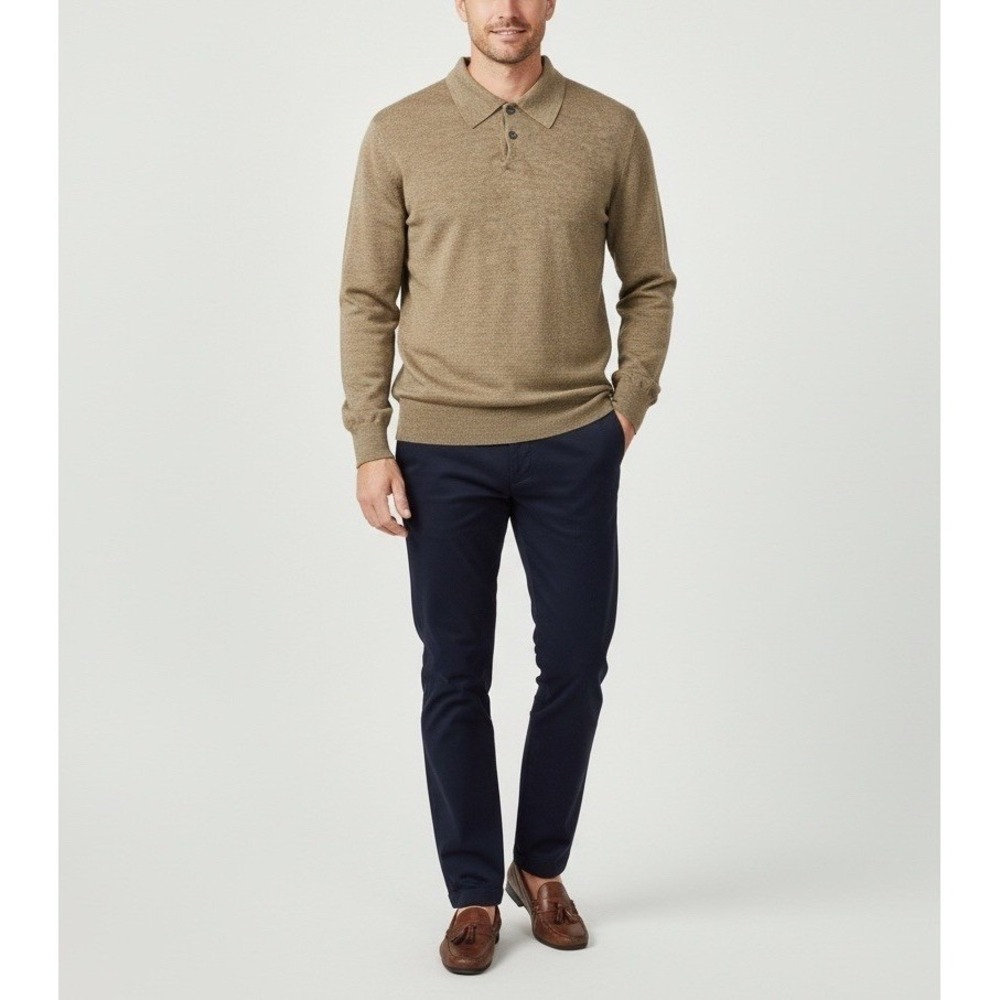 R&R Casuals Mens Sweater‎ Large Tan Brown 100% Extra Fine Merino Wool Italy